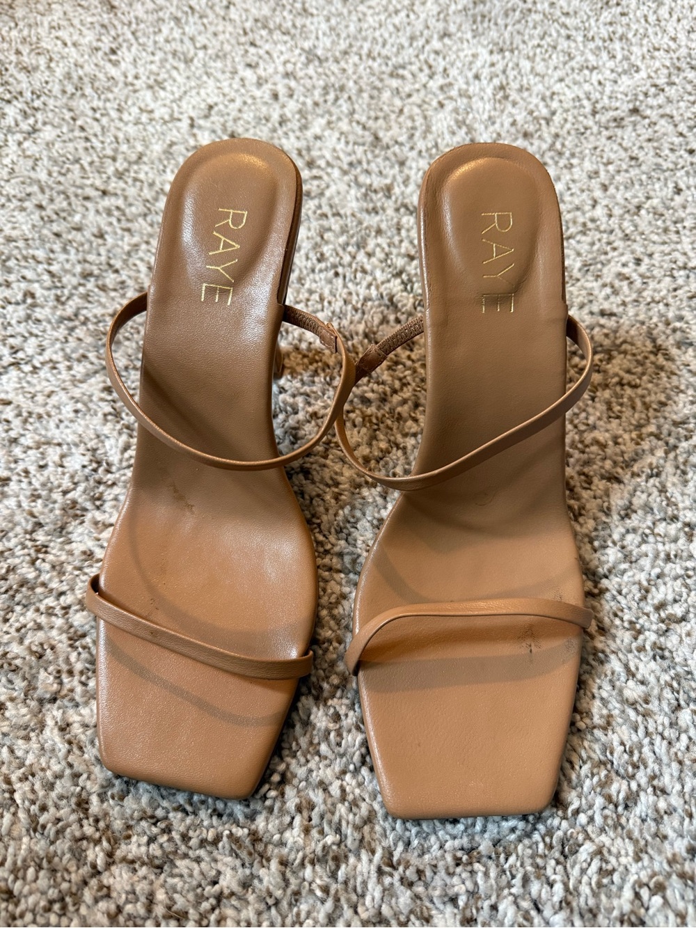 RAYE Camel/Tan Minimal Strappy Square-Toe Sandals